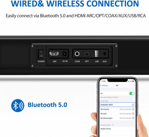 Foxnovo Soundbar MX2 z Bluetooth 6.0 Czarny z Niebieską Diodą LED 80W na Arena.pl