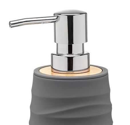 Dozownik do mydła z pompką AZURO szary mat tworzywo bambus tłoczony wzór na Arena.pl