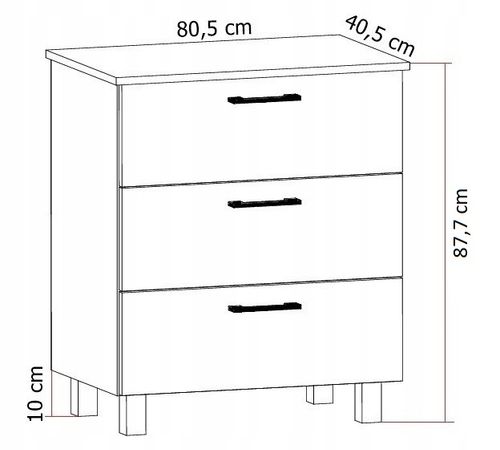 Komoda Nela 80 z 3 szufladami blat 32 czarny/dąb craft złoty (W5) na Arena.pl