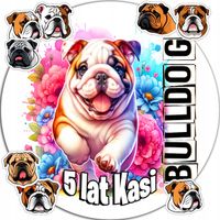 OPŁATEK NA TORT 20CM - PSY Bulldog DEKORACJA URODZINOWA + IMIĘ 15CM 18CM
