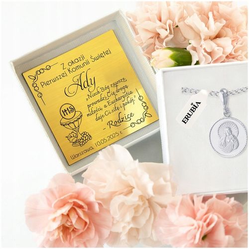 SREBRNY ŁAŃCUSZEK KOMUNIJNY PR. 925 MEDALIK SZKAPLERZ NA KOMUNIĘ + GRAWER na Arena.pl