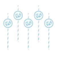 Słomki papierowe niebieskie stópki baby shower roczek chłopca 6 szt.