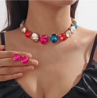 Wieczorowy komplet biżuterii kolczyki naszyjnik mix kolorów złoty cyrkonie