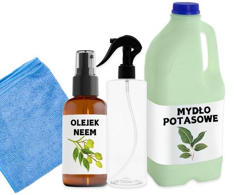 ZESTAW DO CZYSZCZENIA ROŚLIN LIŚCI KWIATÓW OLEJEK NEEM OLEJ MYDŁO POTASOWE na Arena.pl