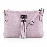 VERA PELLE torebka zamszowa listonoszka z frędzelkami V036 j.różowa