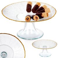 Patera Złota Szklana Nóżce na Tort Ciasto Desery Przekąski Taca 21 cm
