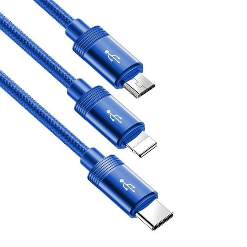 Kabel USB Baseus Data Faction 3w1 Typ C / Lightning / Micro 3,5A 1,2m (niebieski) na Arena.pl