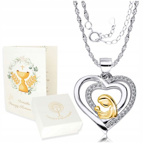 Srebrny Łańcuszek 925 z Medalikiem Sercem Matka Boska na Komunię Chrzest na Arena.pl