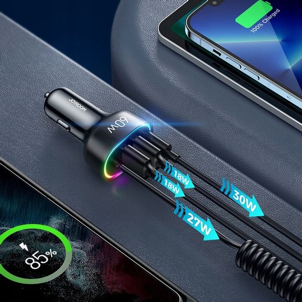 JOYROOM ŁADOWARKA SAMOCHODOWA 2x USB 1x USB C Z KABLEM USB C DO SAMOCHODU zdjęcie 9
