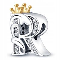 Zawieszka SREBRO 925 Charms Koralik Korona Litera R