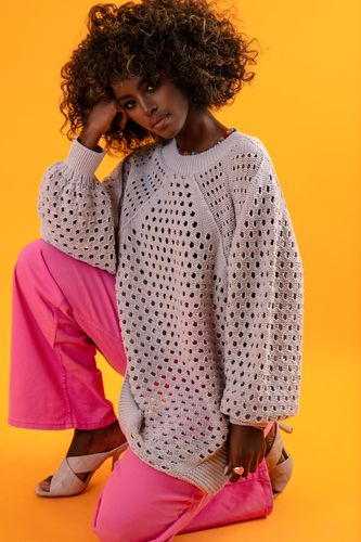 AŻUROWY LUŹNY SWETER Z BAWEŁNY UNI SZARY na Arena.pl