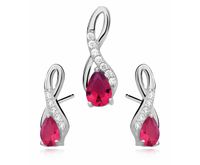 Rodowany srebrny podłużny komplet rubin cyrkonie srebro 925 Z0720K_P