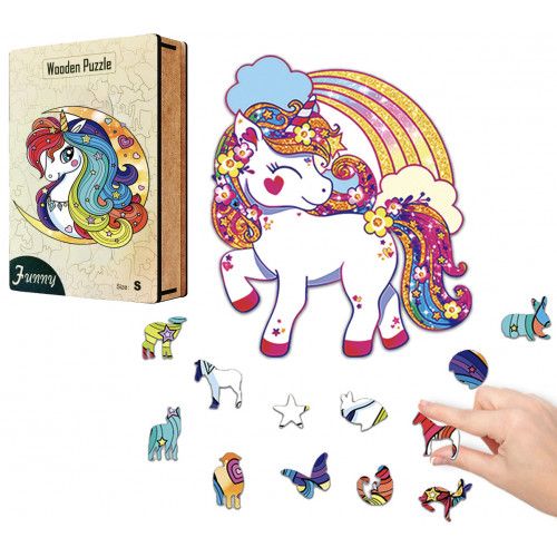 EDUKACYJNE PUZZLE DREWNIANE JEDNOROŻEC 84 ELEMENTY UNIKAT na Arena.pl