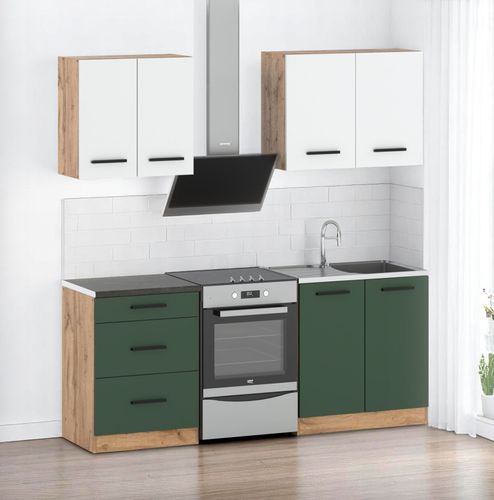 Meble kuchenne modułowe z blatem pojemne 2m wotan biały butelkowa zieleń na Arena.pl