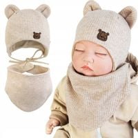 KOMPLET DZIECIĘCY podwójny CZAPKA BAWEŁNIANA + APASZKA wiosna jesień 48-50