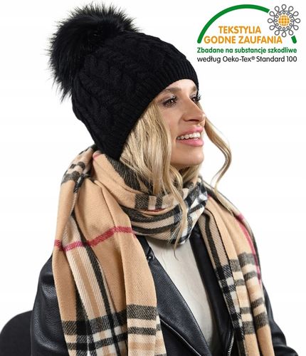 Czapka damska zimowa Ciepła dwuwarstwowa z polarem Pompon POLSKA Produkcja na Arena.pl