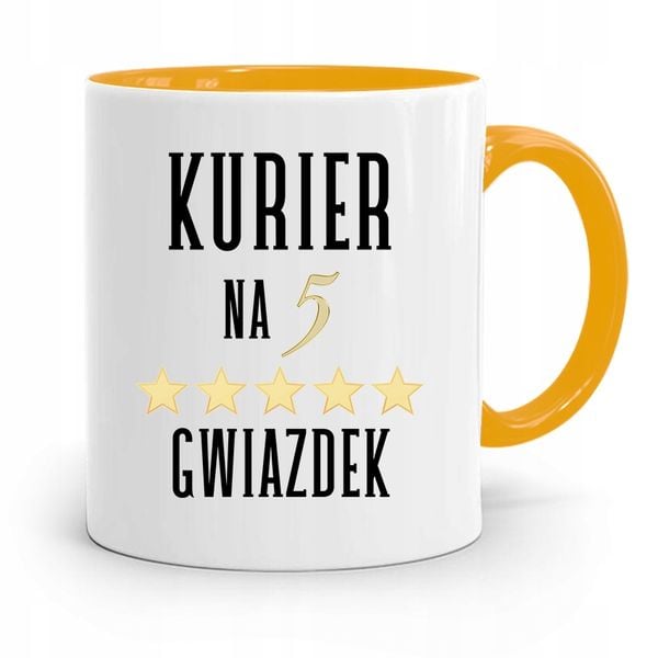 Kubek Żółty Dla Kuriera Na Pięć Gwiazdek Prezent Z Nadrukiem Ze Zdjęciem zdjęcie 1