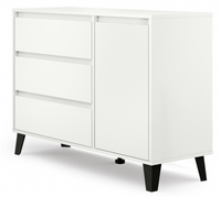 Nowoczesna Komoda 1 Drzwi 3 Szuflady 110 cm Biała KENDI TS - 2 Kolory