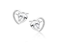 Delikatne rodowane srebrne kolczyki serca jednorożce unicorn cyrkonie srebro 925 Z1730E_W