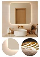 LUSTRO LED 70x70 cm ZAOKRĄGLONE ROGI PODŚWIETLANE LEDOWE + COB 480 diod/m