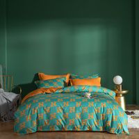 Komplet pościeli dwustronnej 160x200 ziel pomarańcz geometria litery