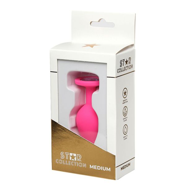 Star Collection - Pink Silicone Anal Plug M - Light Pink Stone zdjęcie 1
