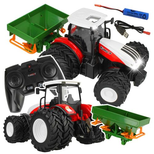 TRAKTOR ZDALNIE STEROWANY RC CIĄGNIK Z ROZSIEWACZEM NAWOZÓW PILOT ŚWIATŁA na Arena.pl