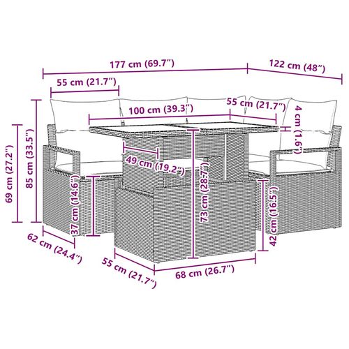 Zestaw Sof na Ogród 5 pcs Brązowy i kremowy 100 x 55 x 73 cm na Arena.pl