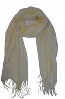 Cashmere - cienki modny szalik frędzle jednokolorowy kremowy