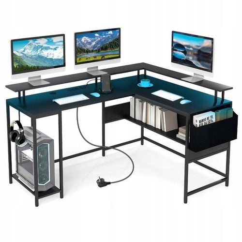 Biurko narożne Biurko gamingowe z oświetleniem LED i z stacją ładującą na Arena.pl