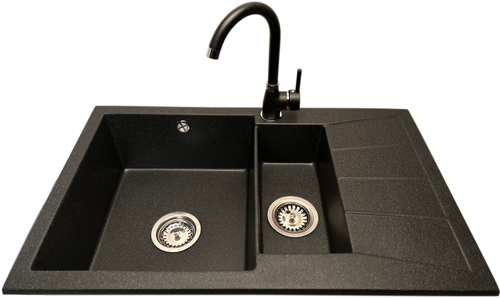 Zlewozmywak 1,5 komorowy z ociekaczem MILOS grafit z prawym ociekaczem + bateria NOON na Arena.pl