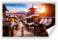 Fototapeta PREMIUM STRUKTURA ZMYWALANA ULICA MIASTECZKO W JAPONII TAPETA