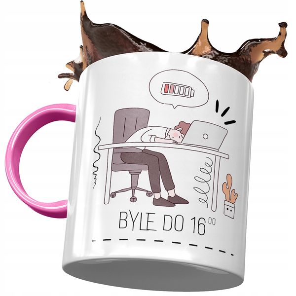 Kubek Różowy Śmieszny Byle Do 16:00 Prezent Z Nadrukiem Ze Zdjęciem zdjęcie 1