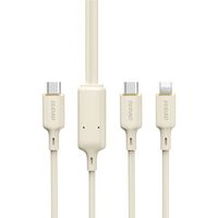 2w1 kabel przewód wzmacniany sr usb-c - usb-c / lightning 100w 1.2m beżowy