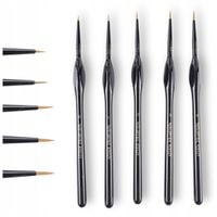 PĘDZLE MALARSKIE ARTYSTYCZNE 5 szt. PRECYZYJNE CIENKIE DO MALOWANIA CZARNE