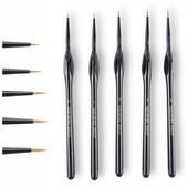 PĘDZLE MALARSKIE ARTYSTYCZNE 5 szt. PRECYZYJNE CIENKIE DO MALOWANIA CZARNE