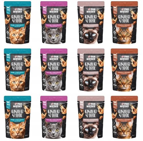 PAN MIĘSKO KARMA DLA KOTA MOKRA KAWAŁKI W SOSIE MIX SMAKÓW 12x85G na Arena.pl