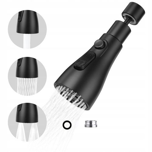 PRZEDŁUŻACZ KRANU KUCHENNEGO AERATOR PERLATOR 3 FUNKCJE 360° CZARNY na Arena.pl