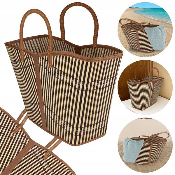 Torba bambusowa ekologiczna na zakupy eko pojemna na piknik zdjęcie 2