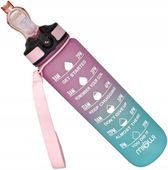 Butelka Bidon ze słomką na wodę motywacyjny Miowi 1l Różowo-niebieski