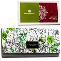 duży, poziomy portfel damski ze skóry naturalnej w kwiatowy wzór