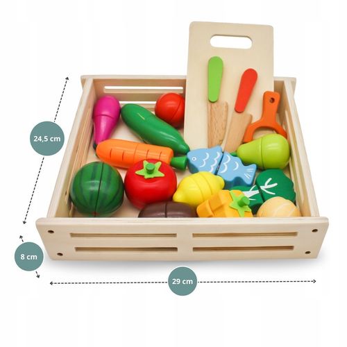 Drewniane Owoce i Warzywa Do Krojenia Zestaw XXL ze Skrzynką 17 elementów na Arena.pl