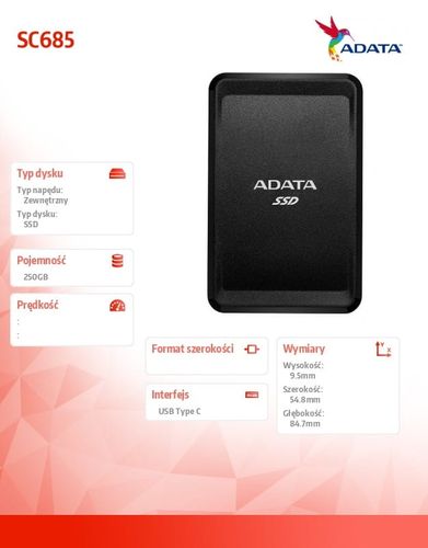 Adata Dysk SSD EXTERNAL SC685 250G USB3.2-A/C Black na Arena.pl