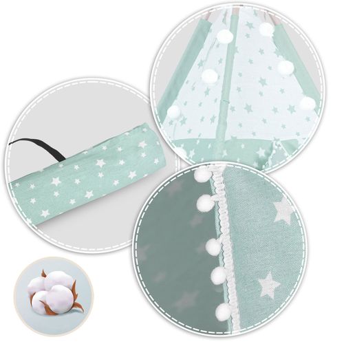 Namiot tipi dla dzieci ze światełkami - miętowe w gwiazdki na Arena.pl