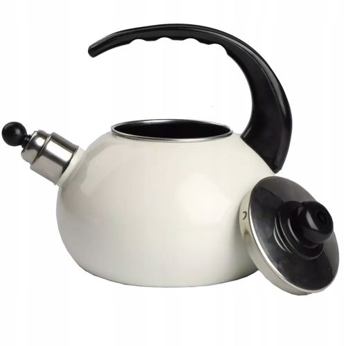 CZAJNIK EMALIOWANY NOWOCZESNY ECRU Z GWIZDKIEM STAL 2,5 L INDUKCJA GAZ na Arena.pl