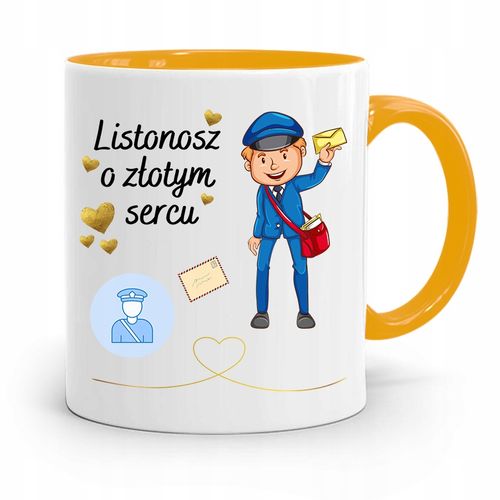 Kubek Żółty Dla Listonosza O Złotym Sercu Prezent Z Nadrukiem Ze Zdjęciem na Arena.pl