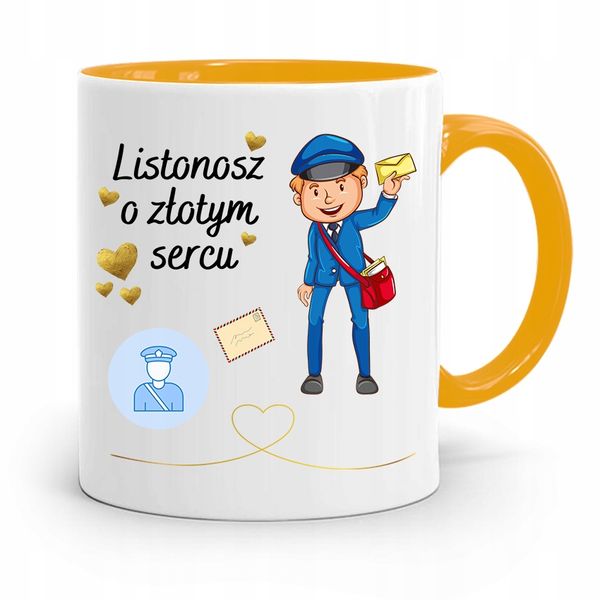 Kubek Żółty Dla Listonosza O Złotym Sercu Prezent Z Nadrukiem Ze Zdjęciem zdjęcie 1