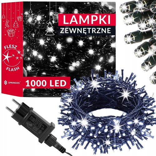 LAMPKI CHOINKOWE 1000LED ZEWNĘTRZNE KURTYNA ŚWIETLNA IP44 BIAŁE ZIMNE FLASH na Arena.pl