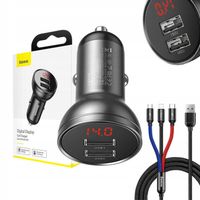 BASEUS ŁADOWARKA SAMOCHODOWA ZASILACZ MOCNY 24W 2X USB 4,8A + KABEL 3w1
