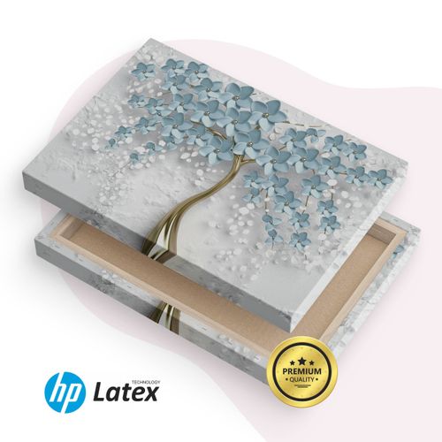 Obraz Na Płótnie Abstrakcyjne Drzewo Z Niebieskimi Kwiatami 100cm x 70cm na Arena.pl